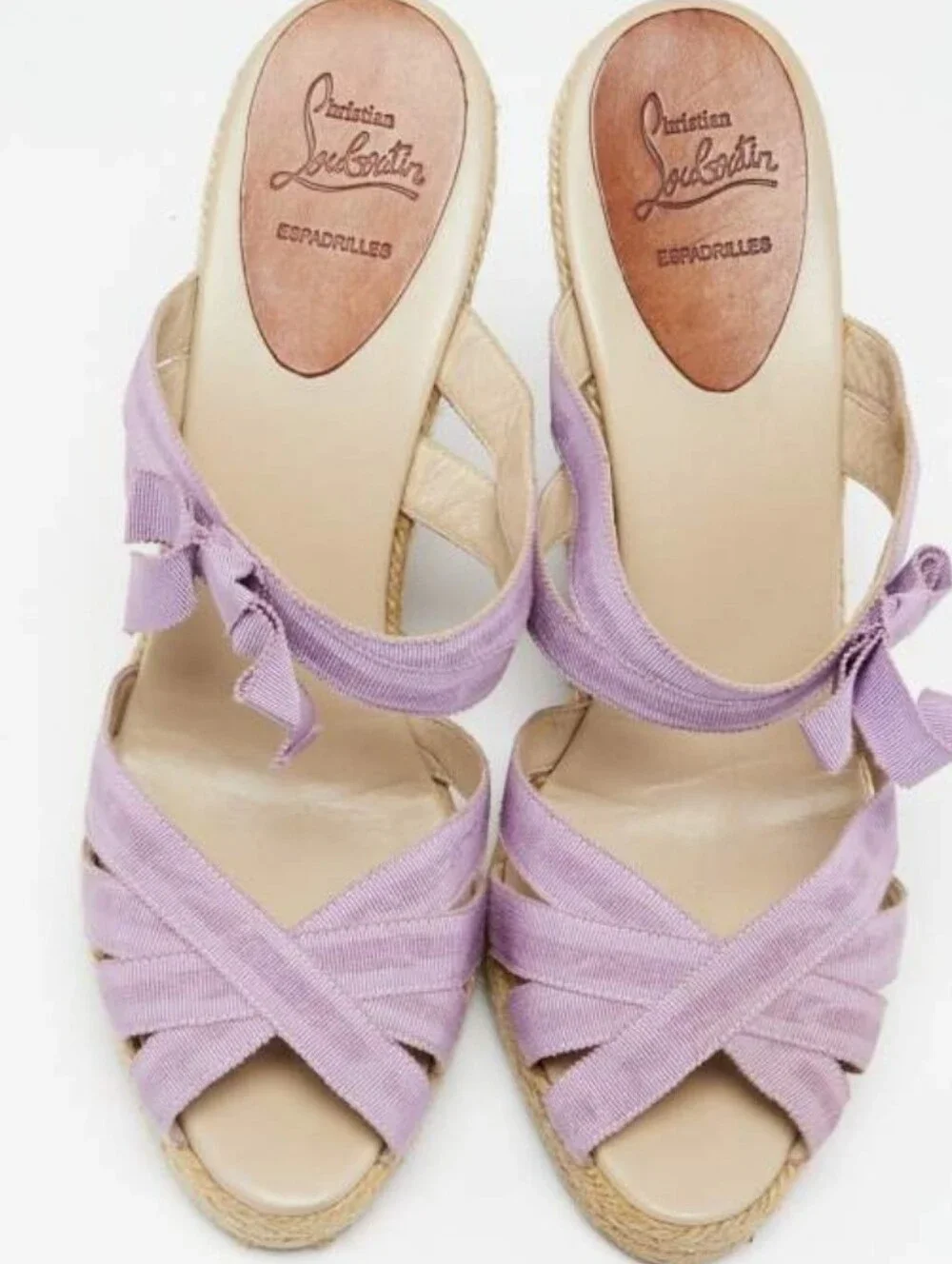Christian Louboutin Lavender Fabric Wedge Espadrilles